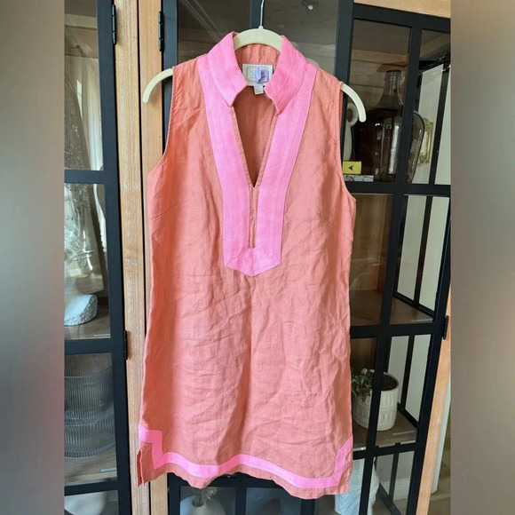 Sail to Sable Dresses & Skirts - Sail To Sable Classic linen dress coral sleeveless shift tunic neon mini resort